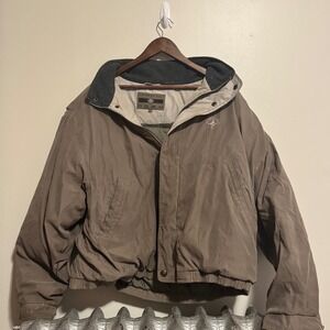 Members Only Down Jacket XL Taupe Brown Zip Up Bomber Style Padded Winter Coat